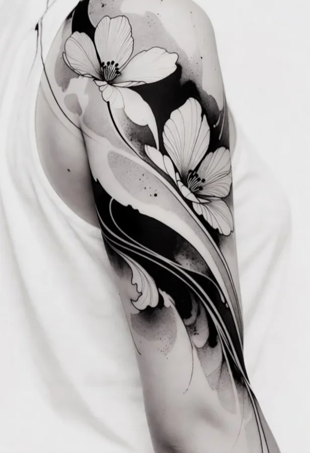 Fiori e volute astratte sul braccio